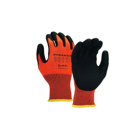 Dipped Polyurethane Gloves 13G HPPE HiVis Orange Liner A4 Cut, Size M, 12PK